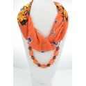Collier foulard fantaisie orange à motif
