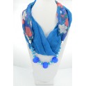 Collier foulard fantaisie bleu à motif