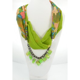 Collier foulard fantaisie vert à motif